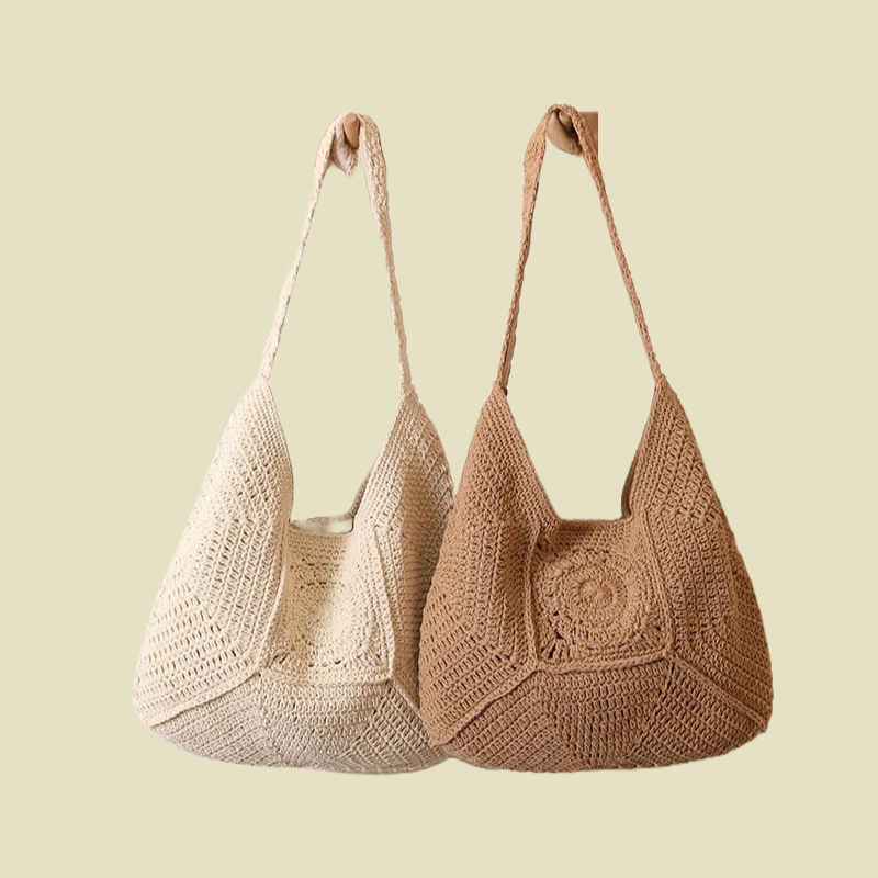 Beach Weave Bucket Magnetic Buckle Tote Bag