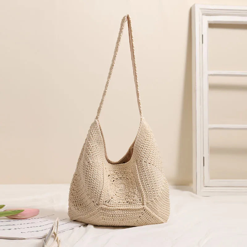 Beach Weave Bucket Magnetic Buckle Tote Bag